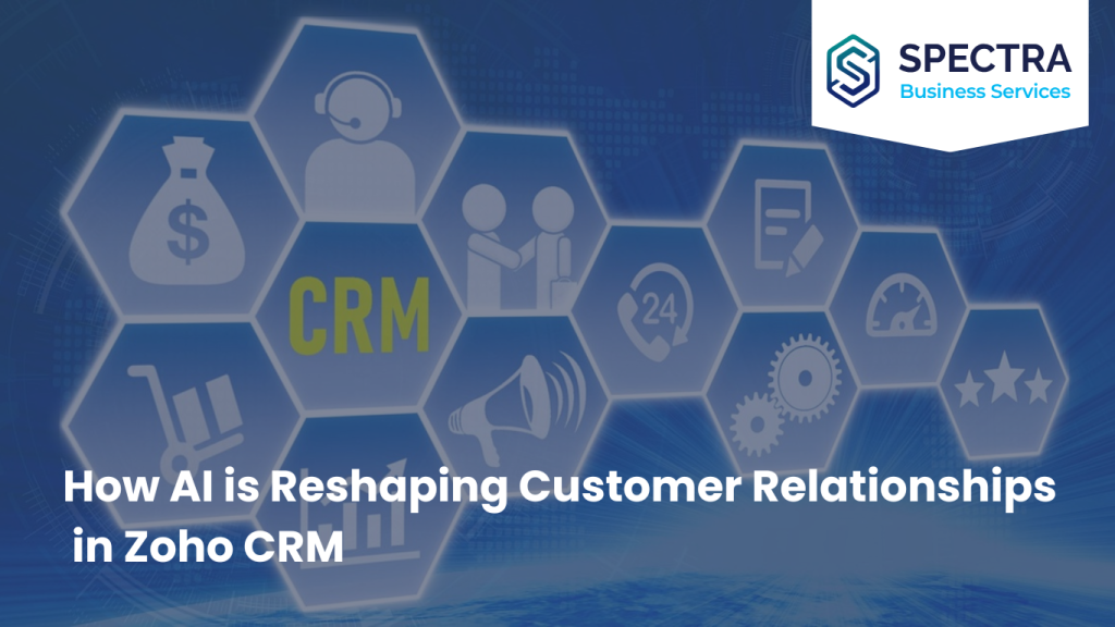 Zoho CRM interface with AI assistant and customer interaction dashboard.